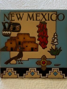 1995 Kirtland AFB New Mexico EarthTones Hand Glazed Trivit Tile Southwest Aztec